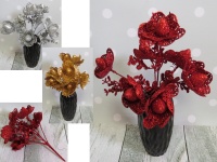 Bukiet świąteczny BROKATOWY WYCINANY 7 kwiatów mix kolor (wys. 34 cm, kwiat 7 cm)
