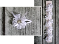 k. Kokardka, kwiatek na spince dekoracyjny KOMUNIA BIAŁY 7x5 cm - 1 szt