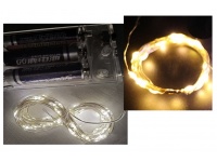 Lampki na druciku 100 LED, 10m (na baterie) - CIEPŁY BIAŁY