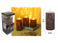 Świeca, świeczka LED pień drzewa migający płomień 18x8 cm