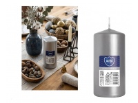 AURA Świeca walec 15x6 cm SREBRNY METALIK