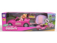 Auto z przyczepą kempingową i lalką w kartonie 39,5x13x11,5 cm