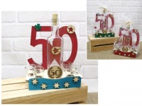 Barek drewniany 50 URODZINY + 6 kieliszków z karafką - mix kolor