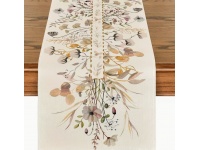Bieżnik KWIATY i LIŚCIE eukaliptus 183x31 cm KREMOWO BEŻOWY
