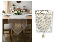 Bieżnik, szarfa na stół świąteczny, bożonarodzeniowy PŁATKI ŚNIEGU 180x35 cm BIAŁO-ZŁOTY