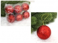 Bombka styropianowa - 6 cm CZERWONA brokacona - kpl 6 szt