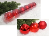 Bombki plastikowe TUBA 8 cm - kpl. 6 CZERWONE (połysk, mat, transparentne)