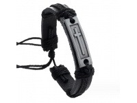 Bransoletka MĘSKA pleciona KRZYŻ 17x1 cm CZARNA