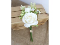 Bukiet, bukiecik pęczek RÓŻA z dodatkami wys. 27 cm, 5 łodyg (kwiat 8-4 cm) BIAŁA