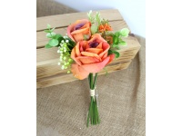 Bukiet, bukiecik pęczek RÓŻA z dodatkami wys. 27 cm, 5 łodyg (kwiat 8-4 cm) POMARAŃCZOWA