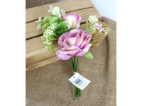 Bukiet, bukiecik pęczek RÓŻA z dodatkami wys. 27 cm, 5 łodyg (kwiat 8-4 cm) FIOLETOWO-KREMOWA