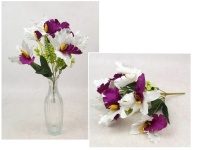 Bukiet IRYS wys. 32 cm, 7 łodyg (7 kwiatów 10x5 cm) biało fioletowy