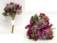 Bukiet mieszany CLEMATIS, CZOSNEK wys. 30 cm, 7 łodyg (13 kwiatów 8-7 cm) PURPUROWY