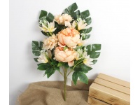 Bukiet mieszany PIWONIA, HORTENSJA, liście monstery wys. 53 cm (kwiaty 7-12 cm) ECRU