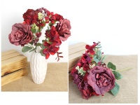 Bukiet mieszany PIWONIA, HORTENSJA wys. 36 cm, 7 łodyg (6 kwiatów 11-7 cm) BORDOWY