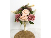 Bukiet mieszany RÓŻA, CZOSNEK, HORTENSJA wys. 50 cm, 9 łodyg (6 kwiatów 12-8 cm) RÓŻOWY
