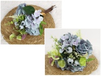 Bukiet mieszany RÓŻA, HORTENSJA wys. 35 cm, 6 łodyg w pęczku (2 róże 8x4,5 cm) NIEBIESKI