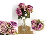Bukiet mieszany RÓŻA, HORTENSJA wys.42 cm, 9 łodyg (9 kwiatów 10-8 cm) FIOLETOWY cieniowany