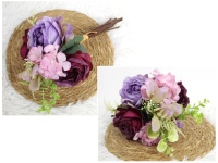 Bukiet mieszany RÓŻA, HORTENSJA wys.35 cm, 8 łodyg w pęczku (6 kwiatów 9-7 cm) FIOLETOWO-BORDOWY