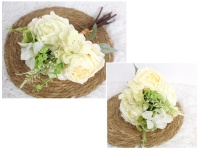 Bukiet mieszany RÓŻA, HORTENSJA wys.35 cm, 8 łodyg w pęczku (6 kwiatów 9-7 cm) ECRU