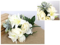 Bukiet mieszany RÓŻA, LILIA 13 łodyg, wys.48 cm (róża 8x6 cm, lilia 10x8 cm) - kremowy