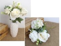 Bukiet mieszany z RÓŻĄ wys. 36 cm, 7 łodyg (4 kwiaty 8x7 cm) ŚMIETANOWY