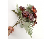 Bukiet mieszany zasuszony RÓŻA, GERBERA 30 cm 7 łodyg (7 kwiatów 4-5 cm) BRĄZ