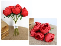 Bukiet, pęczek PIWONIA wys. 27 cm, 5 łodyg (kwiat 7x5 cm) CZERWONA