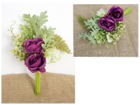 Bukiet, pęczek RÓŻA z dodatkami wys. 35 cm, 9 łodyg (2 kwiaty 8x5 cm) FIOLETOWY