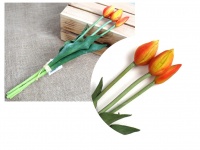 Bukiet pęczek TULIPAN gumowy wys. 40 cm 3 łodygi (2 główki 5x2,5 cm, 1 pąk) POMARAŃCZOWY CIENIOWANY