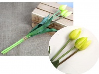 Bukiet pęczek TULIPAN gumowy wys. 40 cm 3 łodygi (2 główki 5x2,5 cm, 1 pąk) BIAŁO-ZIELONY