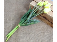 Bukiet pęczek TULIPAN gumowy wys. 43 cm 5 łodyg (2 główki 5,5x4,5 cm, 3 pąki cm) BIAŁO-ZIELONY