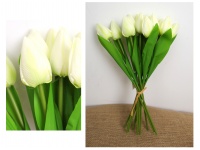 z Bukiet, pęczek TULIPAN wys. 34 cm, 12 łodyg (kwiat 5x3 cm, silikonowe liście) BIAŁY
