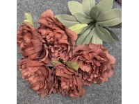 Bukiet PIWONIA postrzępiona wys. 47 cm 5 łodyg (5 kwiatów 12 cm) CEGLASTA