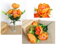 Bukiet PIWONIA wys. 50 cm, 7 łodyg (kwiat 10x6 cm) - POMARAŃCZOWO-ZIELONY