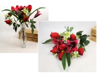 Bukiet RÓŻA, LILIA wys. 49 cm, 10 łodyg  (14 kwiatów 12-5 cm) CZERWONA