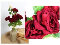 Bukiet RÓŻA welur wys. 54 cm 6 łodyg (6 kwiatów 10 cm, 1 pąk) BORDOWA