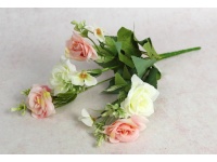 Bukiet RÓŻA wys. 28 cm,m 5 łodyg (5 kwiatów 5x3 cm) RÓŻOWO-KREMOWA