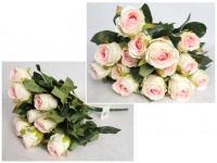 Bukiet RÓŻA wys. 52 cm 14 łodyg (14 kwiatów 4x6 cm) ECRU z różowym środkiem