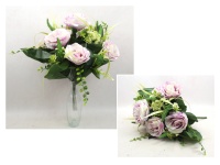 Bukiet RÓŻA z dodatkami 45 cm, 18 łodyg (7 kwiatów 9x5 cm) FIOLETOWO-KREMOWA