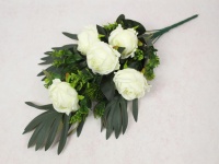 Bukiet RÓŻA z dodatkami wys. 49 cm, 9 łodyg (5 kwiatów 8x5 cm) ŚMIETANOWA