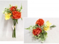 Bukiet RÓŻA z dodatkami wys. 30 cm, 5 łodyg (2 kwiaty 8-5 cm) - POMARAŃCZOWY