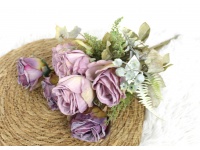 Bukiet RÓŻA zasuszona wys. 44 cm, 9 łodyg (7 kwiatów 6x6 cm) - FIOLETOWA  cieniowana
