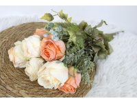 Bukiet RÓŻA zasuszona wys. 44 cm, 9 łodyg (7 kwiatów 6x6 cm) - POMARAŃCZOWO-KREMOWA cieniowana