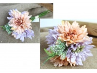 Bukiet sztuczny DALIA z dodatkiem 28 cm 6 łodyg (4 kwiaty 12 cm) FIOLETOWO-BRZOSKWINIOWY