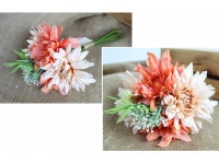 Bukiet sztuczny DALIA z dodatkiem 28 cm 6 łodyg (4 kwiaty 12 cm) ŁOSOSIOWO-KREMOWY