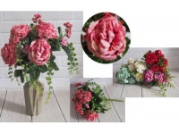 Bukiet sztuczny PIWONIA AKSAMITNA z bluszczem 10 łodyg (wys. 38 cm, kwiat 10 cm) - 1 szt