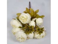 Bukiet sztuczny PIWONIA z dodatkami wys. 50 cm 13 łodyg (8 kwiatów 10-6 cm) KREMOWA