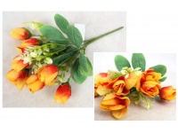 Bukiet sztuczny TULIPAN wys. 32 cm 7 łodyg (główka 5x3 cm) - POMARAŃCZOWO-CZERWONY