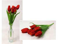 Bukiet TULIPAN wys. 42 cm, 7 łodyg (7 kwiatów 6x3,5 cm) CZERWONO-POMARAŃCZOWY